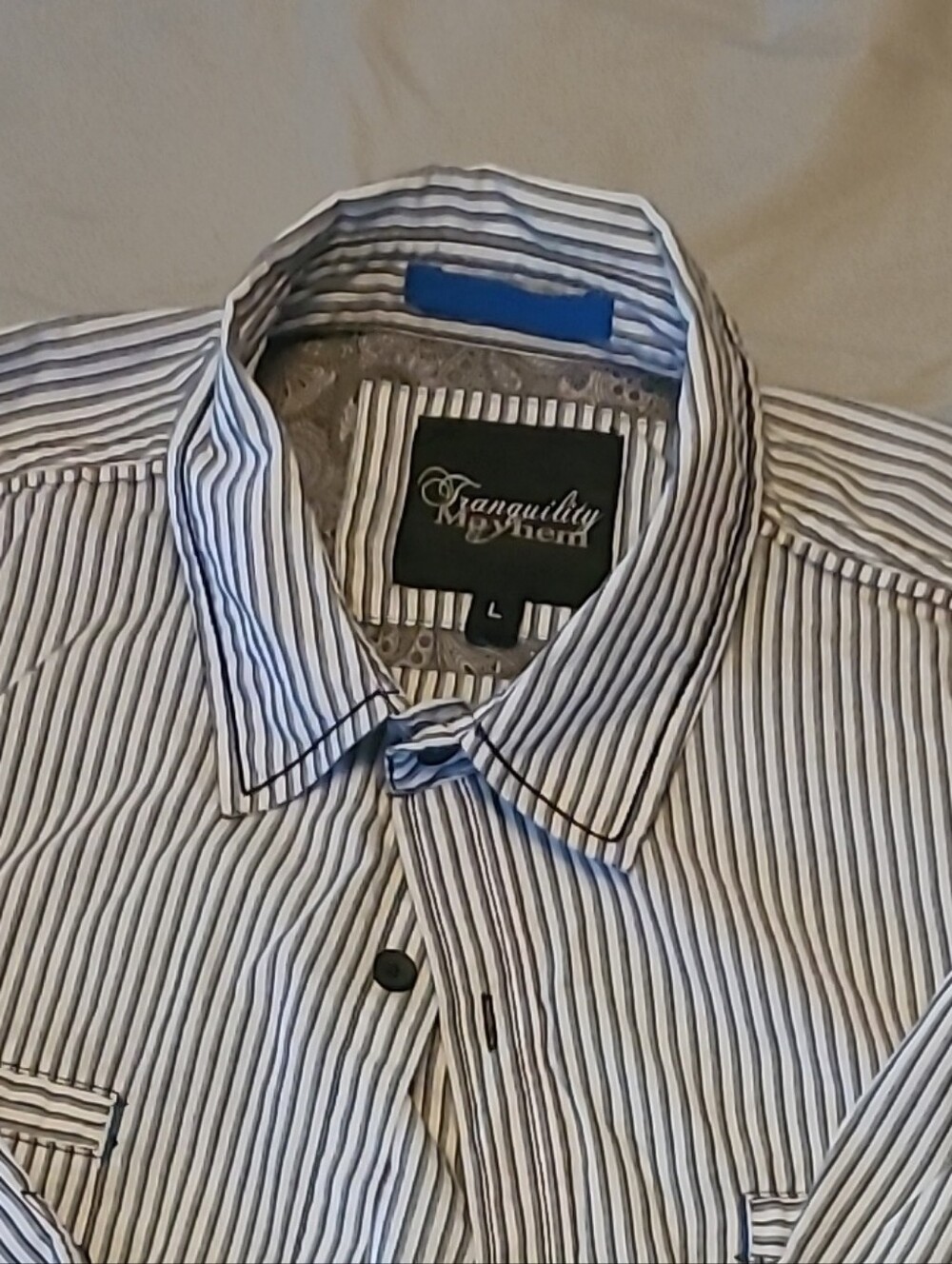 Tranquility by Colorado Clothing Men’s Blue and White Striped Button-Up Shirt